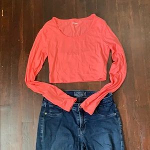 Coral Long Sleeve Crop Top